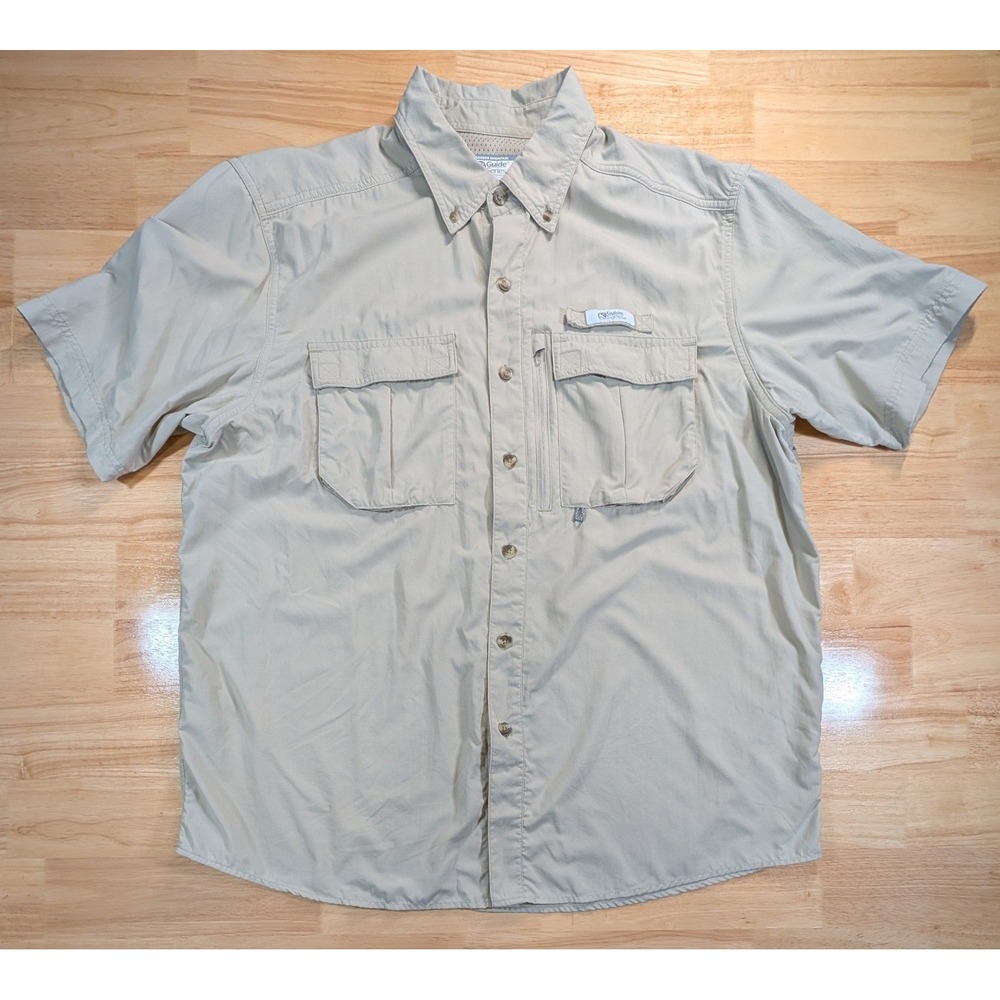 Gander Mountain Guide Series Mens Large Tan Short Sleeve Fishing Shirt Vented L